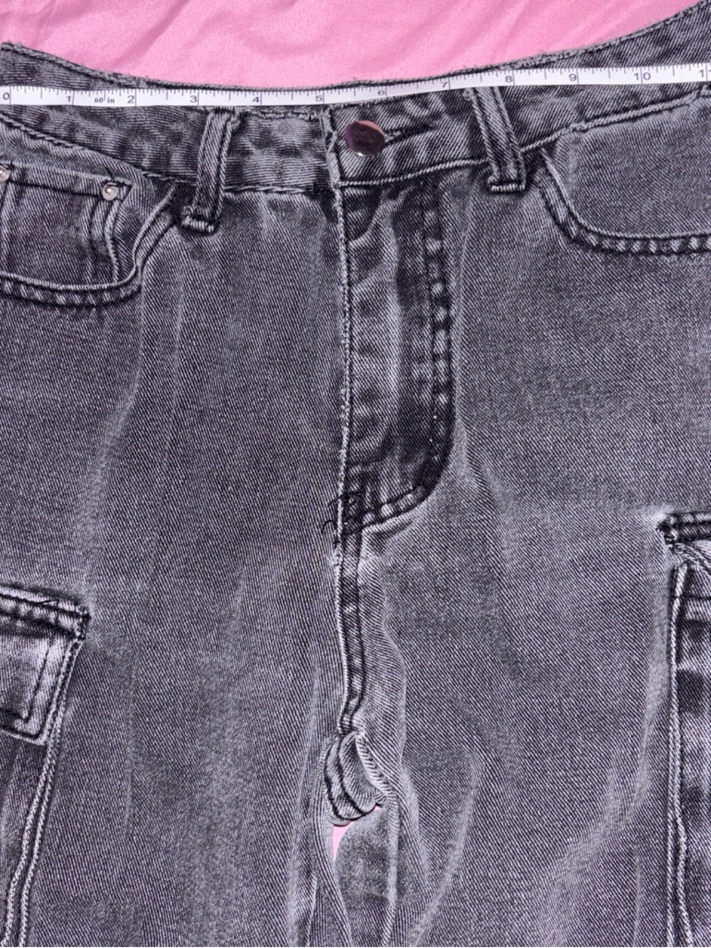 Petite women’s Gray Washed Cargo Jeans - Classic Casual Fit
